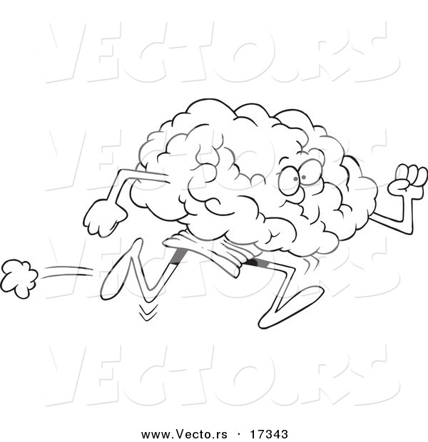 Vector of a Cartoon Running Brain - Coloring Page Outline
