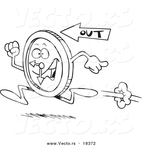 Vector of a Cartoon Running Clock - Outlined Coloring Page