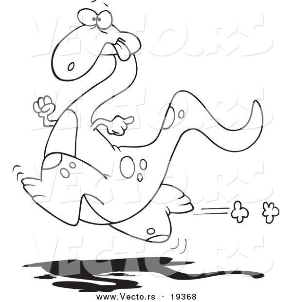 Vector of a Cartoon Running Dinosaur - Outlined Coloring Page