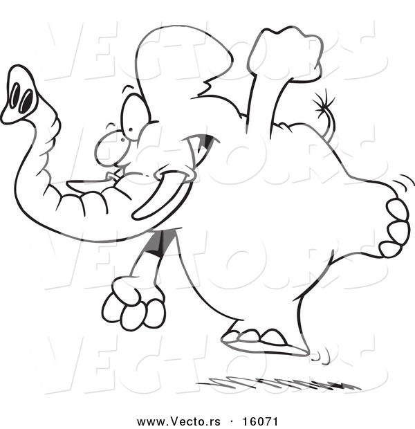 Vector of a Cartoon Running Elephant - Outlined Coloring Page Drawing