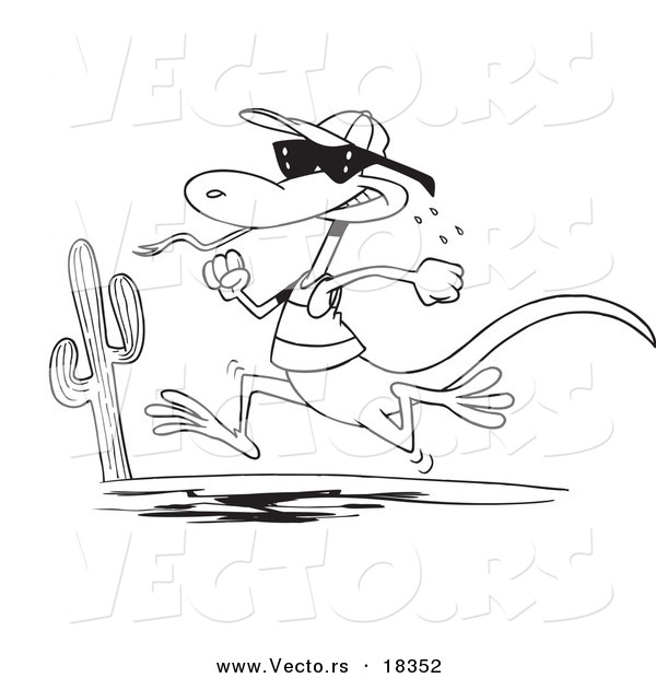 Vector of a Cartoon Running Lizard - Outlined Coloring Page