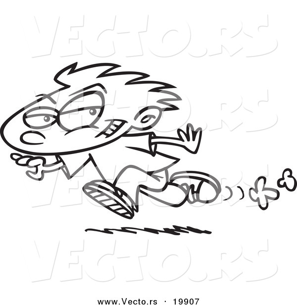 Vector of a Cartoon Running Mischievous Boy - Outlined Coloring Page