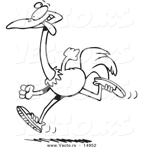 Vector of a Cartoon Running Ostrich - Coloring Page Outline