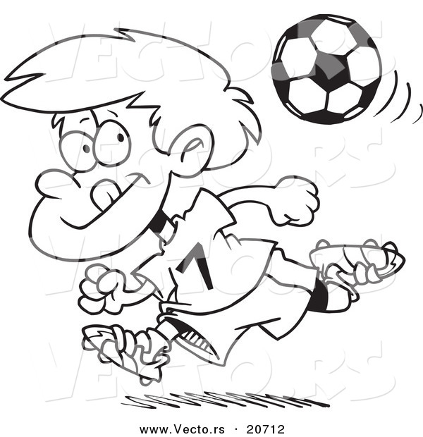 Vector of a Cartoon Running Soccer Boy - Coloring Page Outline