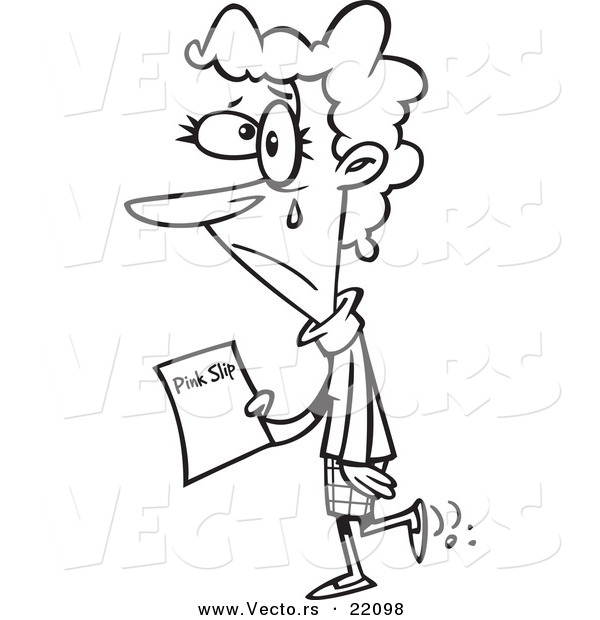 Vector of a Cartoon Sad Businesswoman Holding a Pink Slip - Outlined Coloring Page