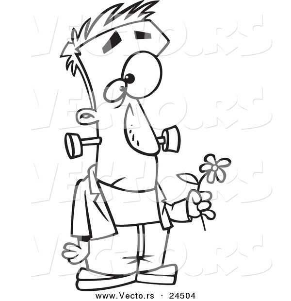 Vector of a Cartoon Sad Frankenstein Holding a Flower - Outlined Coloring Page