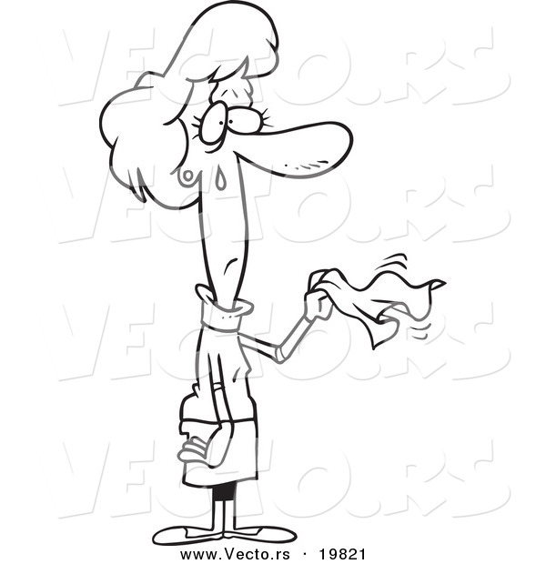 Vector of a Cartoon Sad Woman Waving Farewell - Outlined Coloring Page