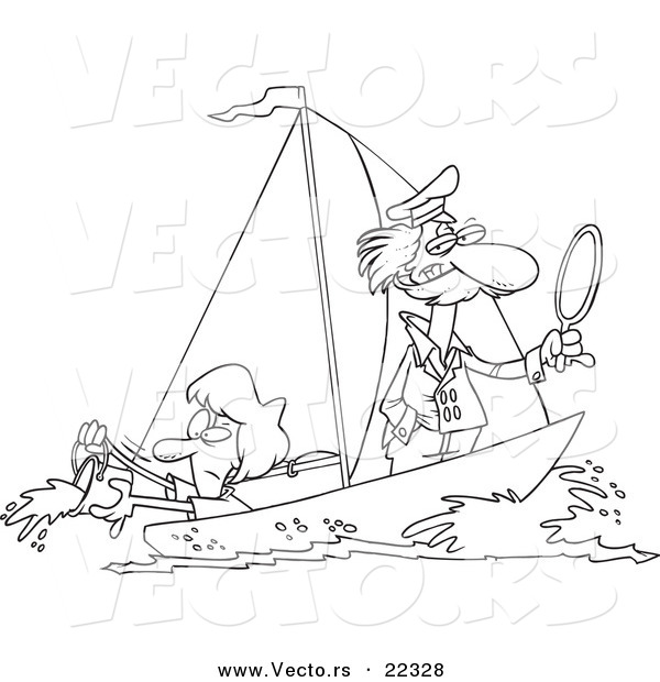 Vector of a Cartoon Sailboat - Coloring Page Outline