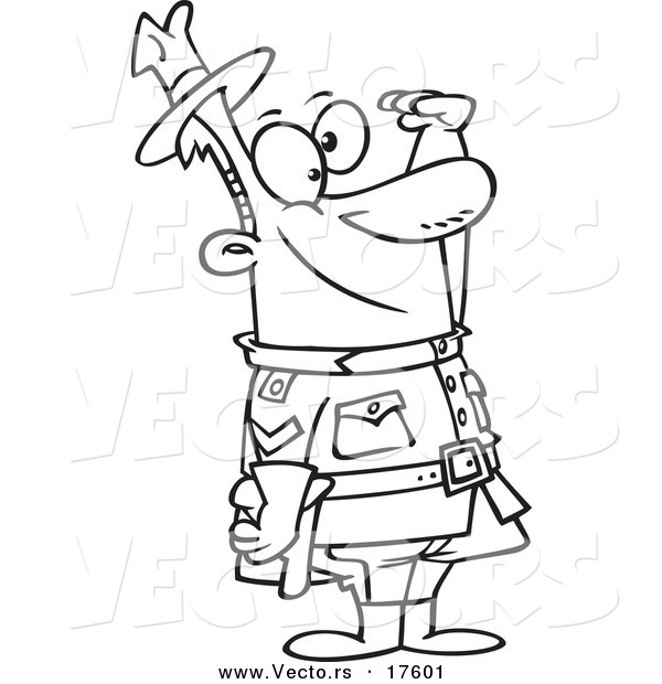Vector of a Cartoon Saluting Royal Canadian Mounted Police Man - Coloring Page Outline