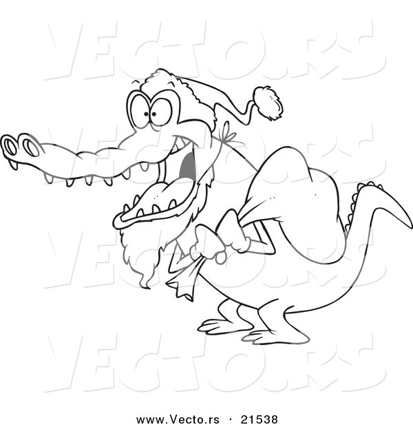 Vector of a Cartoon Santa Alligator - Outlined Coloring Page