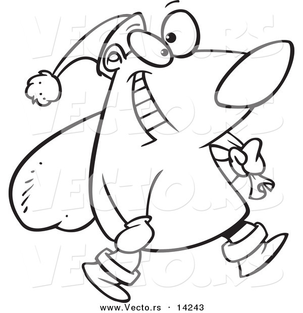 Vector of a Cartoon Santa Bear Carrying a Sack - Coloring Page Outline