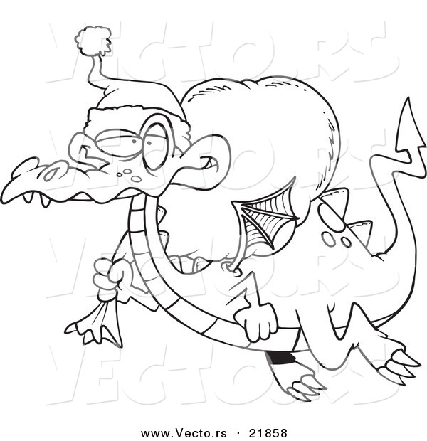 Vector of a Cartoon Santa Dragon - Outlined Coloring Page