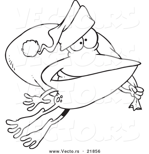 Vector of a Cartoon Santa Frog Hopping - Outlined Coloring Page