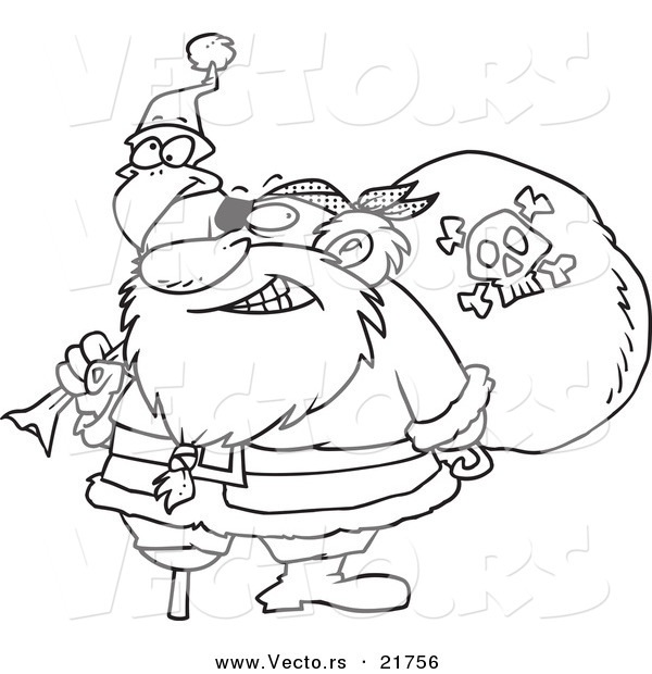 Vector of a Cartoon Santa Pirate - Outlined Coloring Page