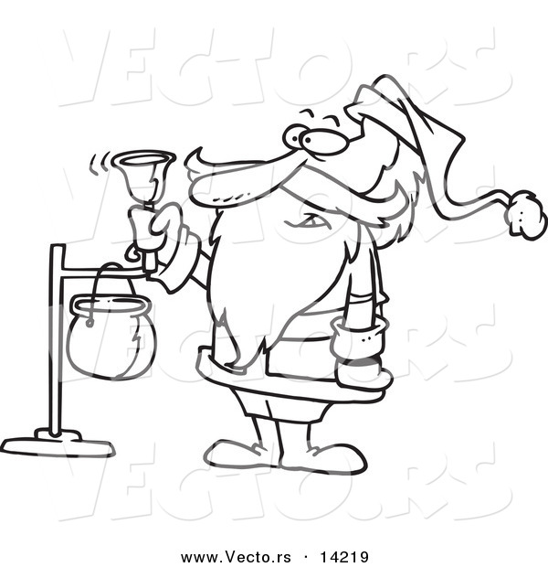 Vector of a Cartoon Santa Ringing a Charity Bell - Coloring Page Outline