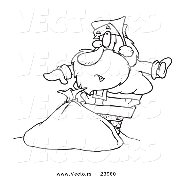 Vector of a Cartoon Santa Stuck in a Chimney - Coloring Page Outline