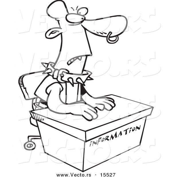 Vector of a Cartoon Scary Man at an Information Desk - Coloring Page Outline