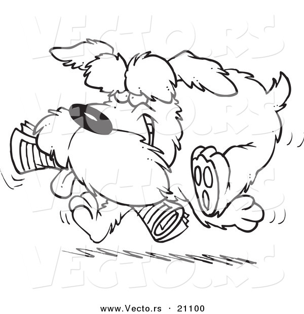 Vector of a Cartoon Schnauzer Dog Fetching a Newspaper - Coloring Page Outline
