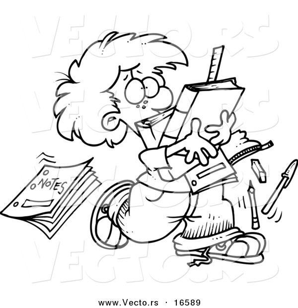 Vector of a Cartoon School Boy Dropping Notes - Outlined Coloring Page Drawing