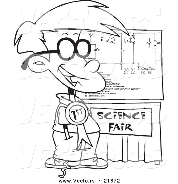 Vector of a Cartoon Science Fair Boy - Outlined Coloring Page