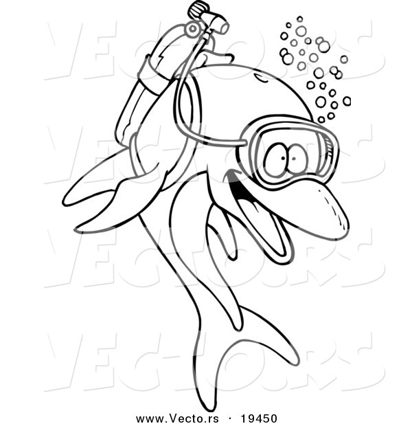 Vector of a Cartoon Scuba Dolphin - Outlined Coloring Page
