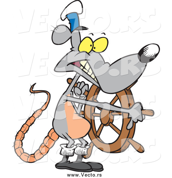 Vector of a Cartoon Sea Captain Rat Steering