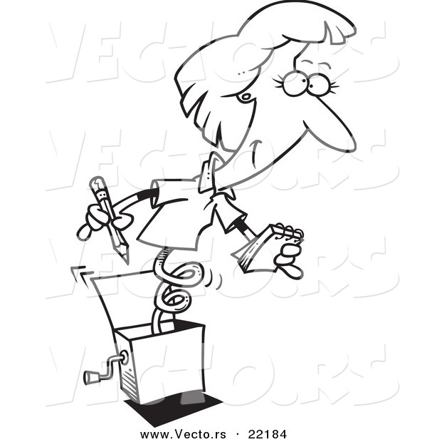 Vector of a Cartoon Secretary Jack in the Box - Outlined Coloring Page