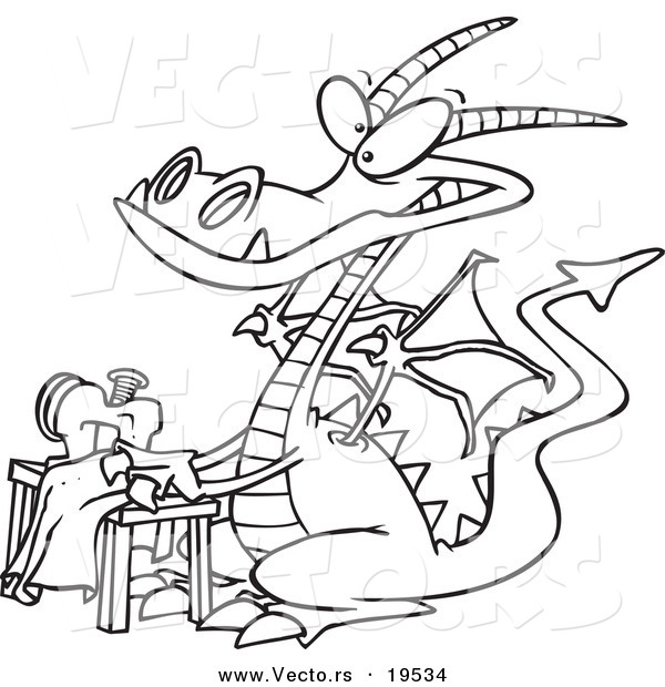 Vector of a Cartoon Sewing Dragon - Outlined Coloring Page