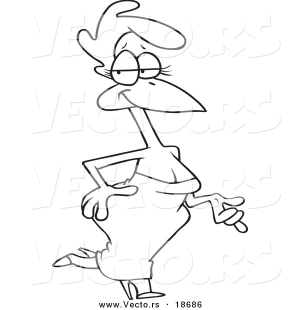 Vector of a Cartoon Sexy Hen in a Dress - Outlined Coloring Page