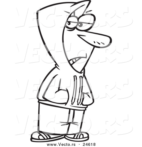 Vector of a Cartoon Shady Man Wearing a Hoodie - Outlined Coloring Page