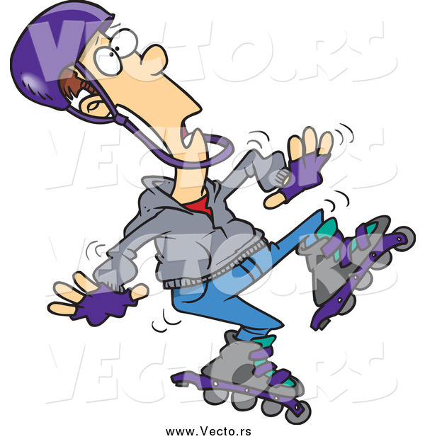 Vector of a Cartoon Shaky Man Roller Blading