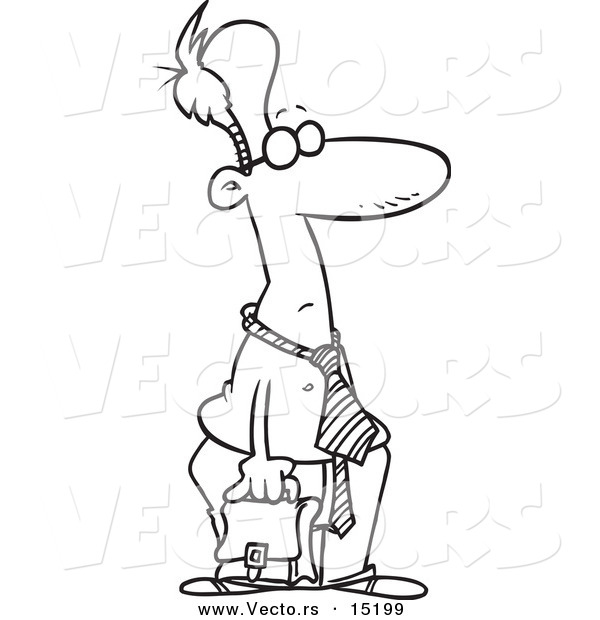 Vector of a Cartoon Shirtless Businessman Carrying a Briefcase - Coloring Page Outline