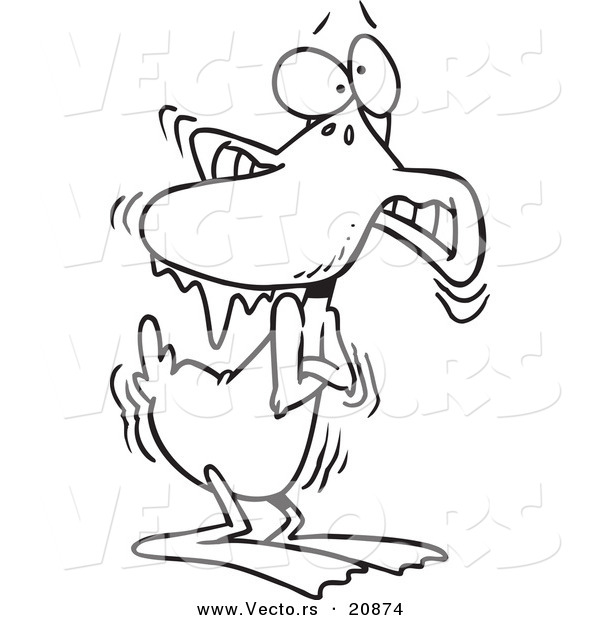 Vector of a Cartoon Shivering Cold Duck - Coloring Page Outline