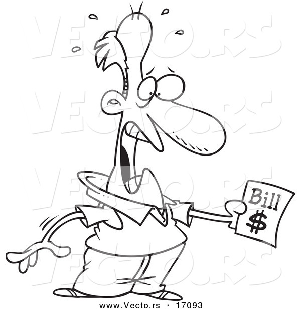 Vector of a Cartoon Shocked Man Holding a Bill - Coloring Page Outline