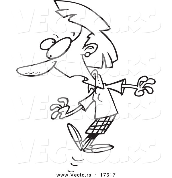 Vector of a Cartoon Shocked Woman Jumping - Coloring Page Outline