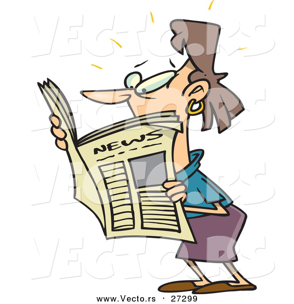 Vector of a Cartoon Shocked Woman Reading News