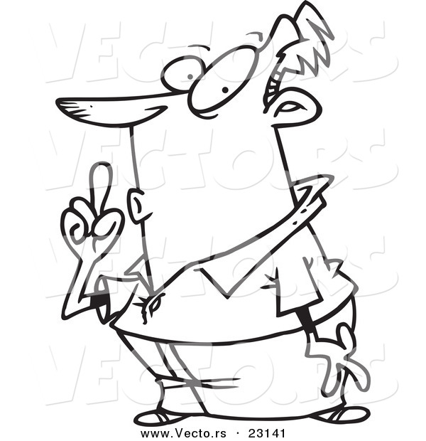 Vector of a Cartoon Shushing Guy - Coloring Page Outline