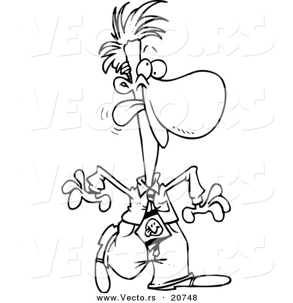 Vector of a Cartoon Silly Businessman Walking - Coloring Page Outline