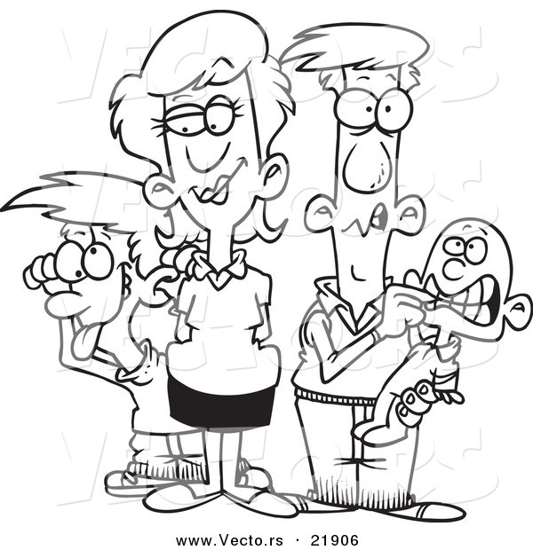 Vector of a Cartoon Silly Family - Outlined Coloring Page