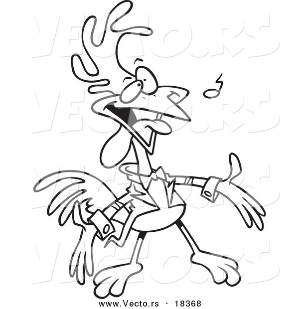 Vector of a Cartoon Singing Rooster - Outlined Coloring Page