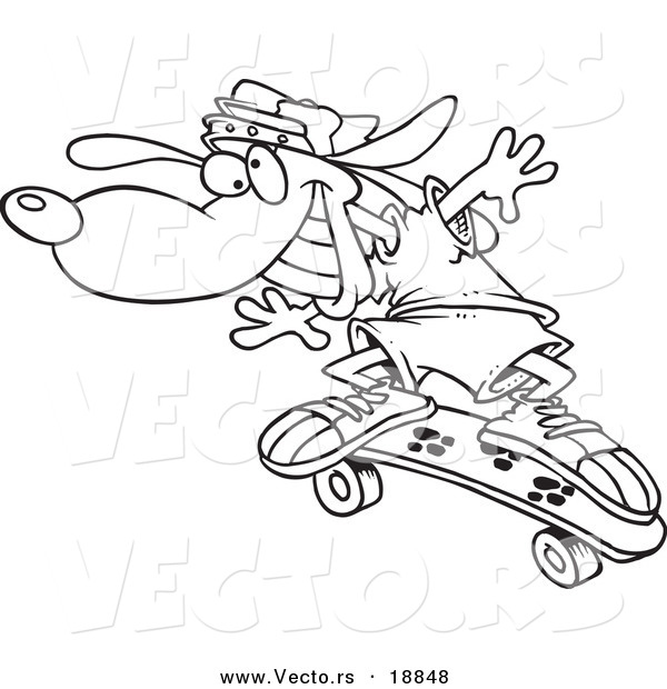 Vector of a Cartoon Skateboarding Dog - Outlined Coloring Page