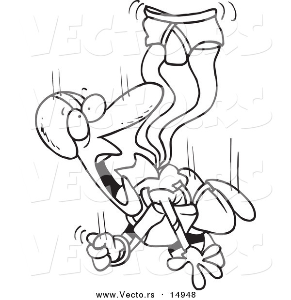 Vector of a Cartoon Skydiver with an Underwear Parachute - Coloring Page Outline