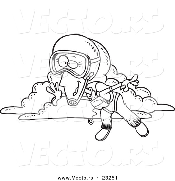 Vector of a Cartoon Skydiving Woman - Coloring Page Outline