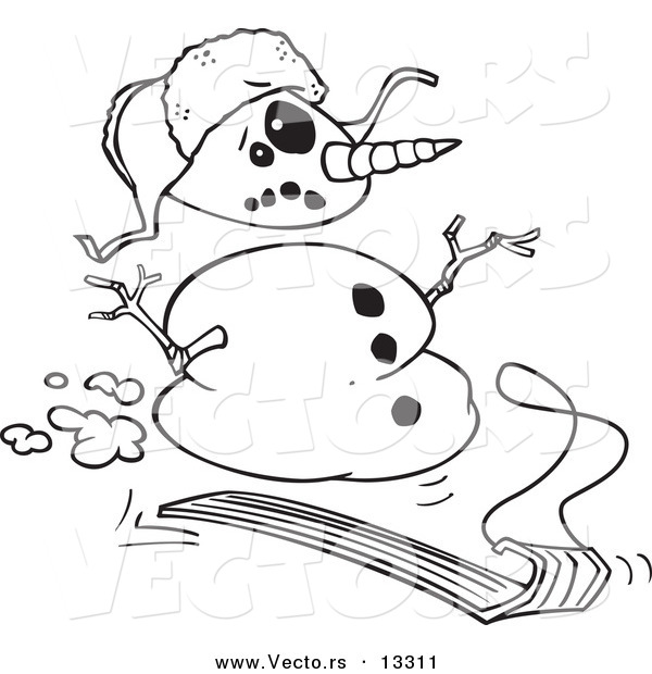 Vector of a Cartoon Sledding Snowman - Coloring Page Outline