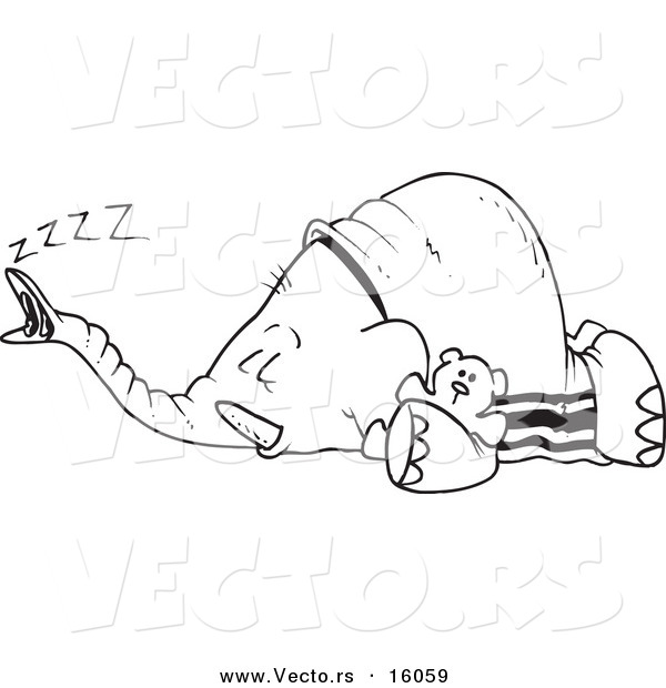 Vector of a Cartoon Sleeping Elephant - Outlined Coloring Page Drawing