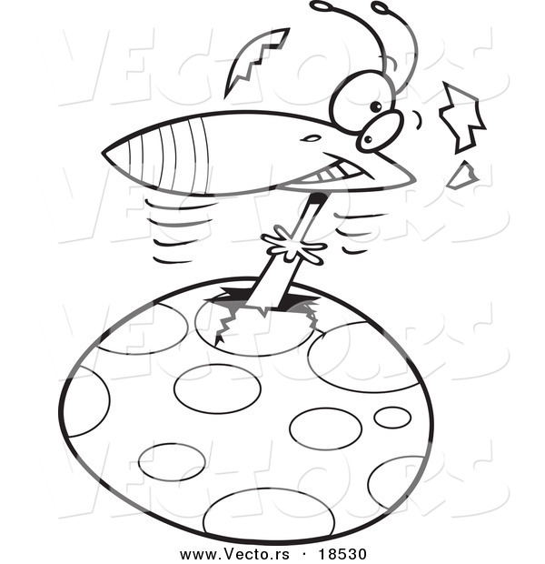 Vector of a Cartoon Smiling Bird Hatching - Outlined Coloring Page