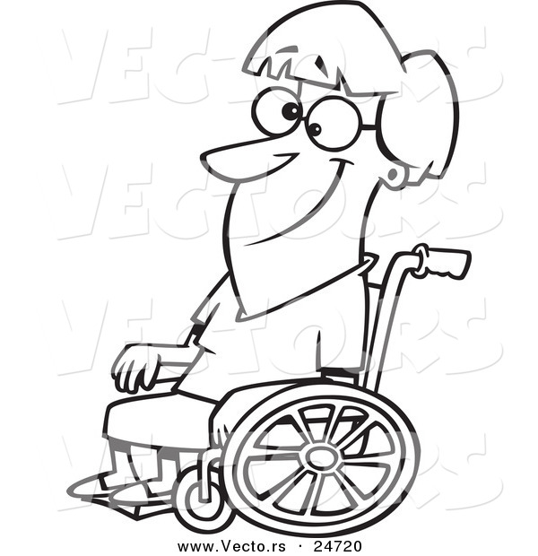 Vector of a Cartoon Smiling Woman in a Wheelchair - Outlined Coloring Page