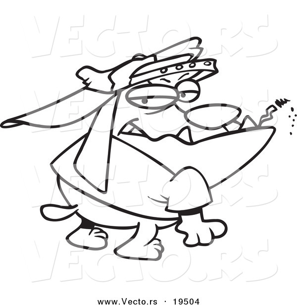Vector of a Cartoon Smoking Doglinquient - Outlined Coloring Page