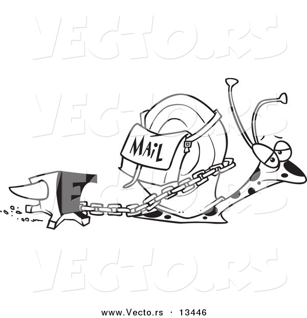 Vector of a Cartoon Snail Mail Carrier with a Heavy Weight - Coloring Page Outline