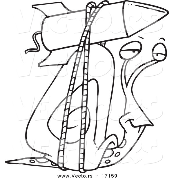 Vector of a Cartoon Snail with a Rocket Boost Strapped on His Shell - Coloring Page Outline